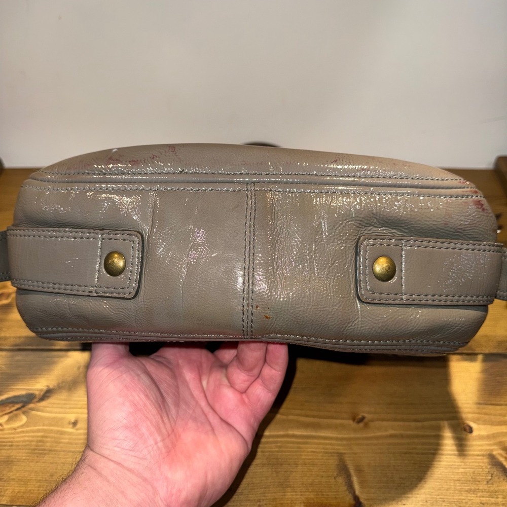 Coach Zoe 12735 Gray Patent Leather Shoulder Bag Brass Hardware Large Hobo Purse - Picture 8 of 12